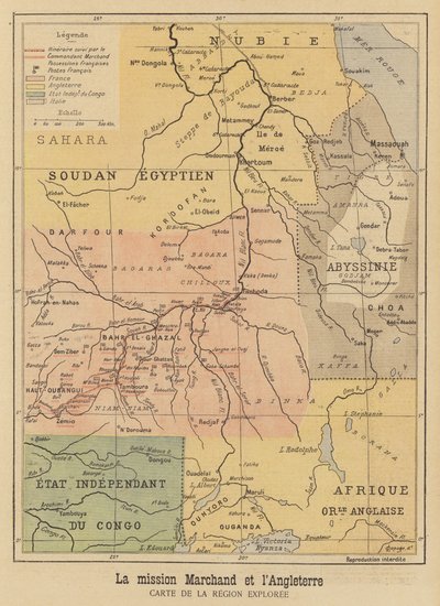 Mapa de la región de África explorada por la Expedición Marchand de French School